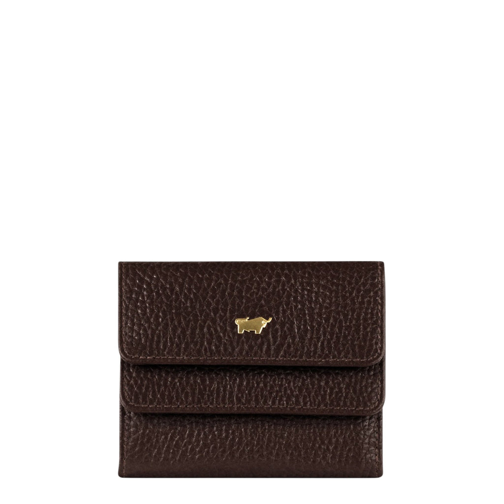 Lieblingstasche Hanna RFID wallet in dark brown grained leather with a gold-tone bull logo emblem