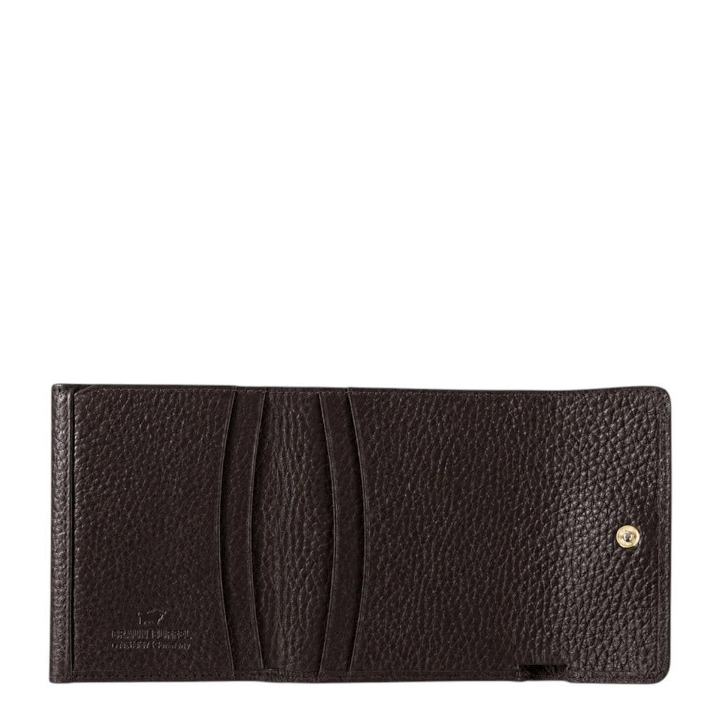 Lieblingstasche Hanna RFID wallet in dark brown pebbled leather with card slots and gold snap button closure