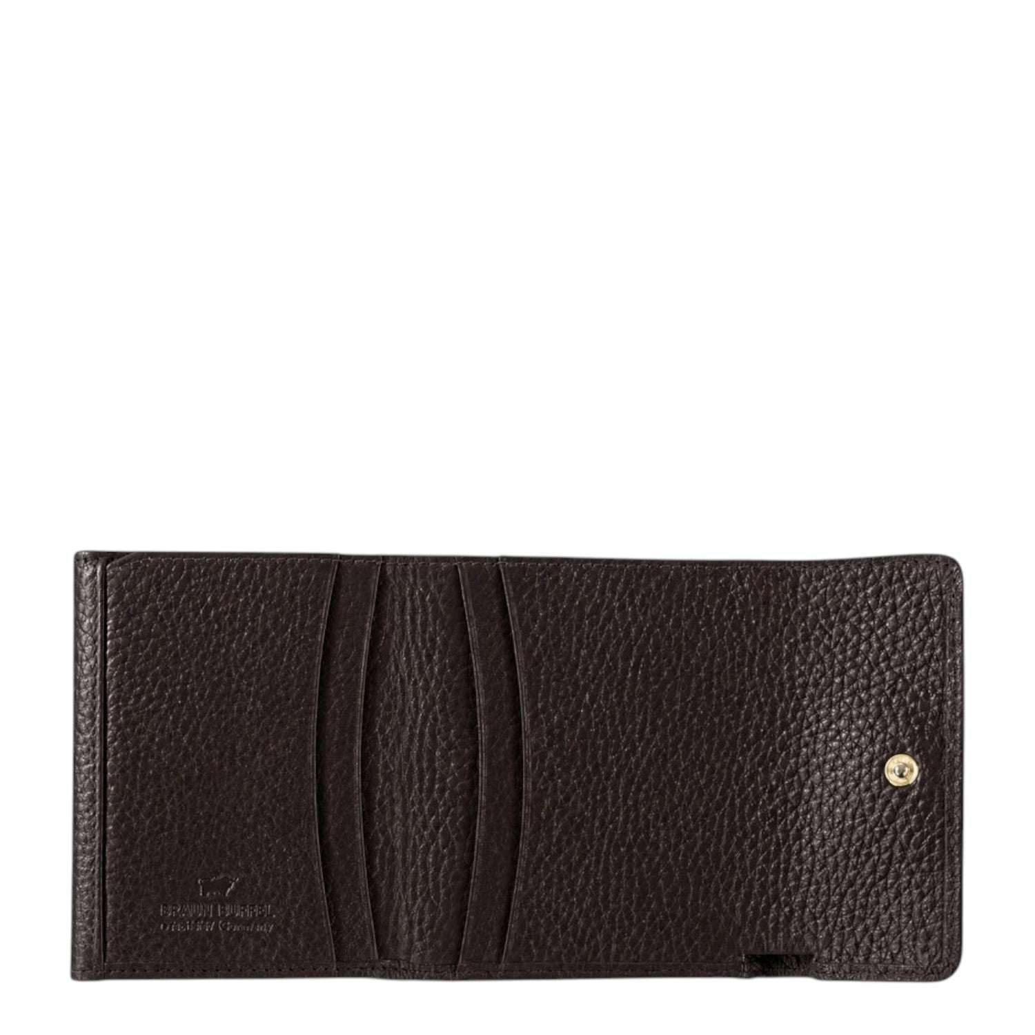 Lieblingstasche Hanna RFID wallet in dark brown pebbled leather with card slots and gold snap button closure