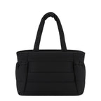 Lieblingstasche Hellvi Cloud Medium black quilted tote bag with padded handles and side bottle pockets.