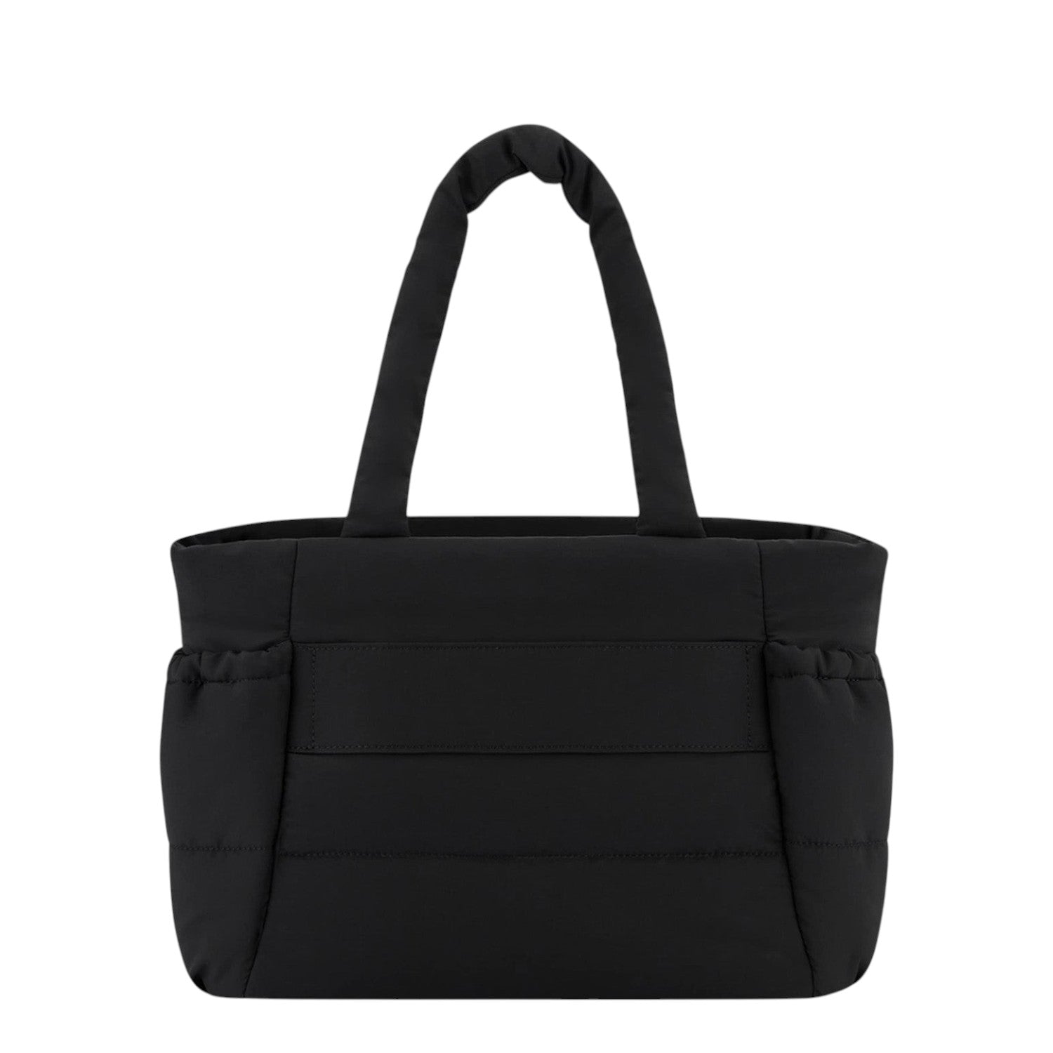 Lieblingstasche Hellvi Cloud Medium black quilted tote bag with padded handles and side bottle pockets.