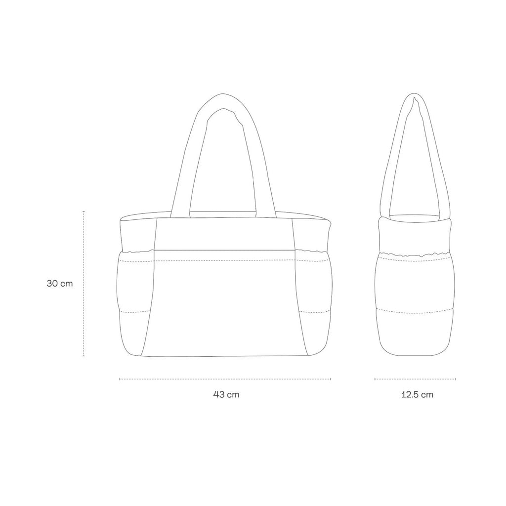 Lieblingstasche Hellvi Cloud Medium tote bag technical line drawing with dimensions showing front and side views