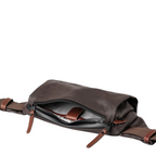 Lieblingstasche Himeji brown leather waist bag with an open zippered main compartment and patterned interior lining