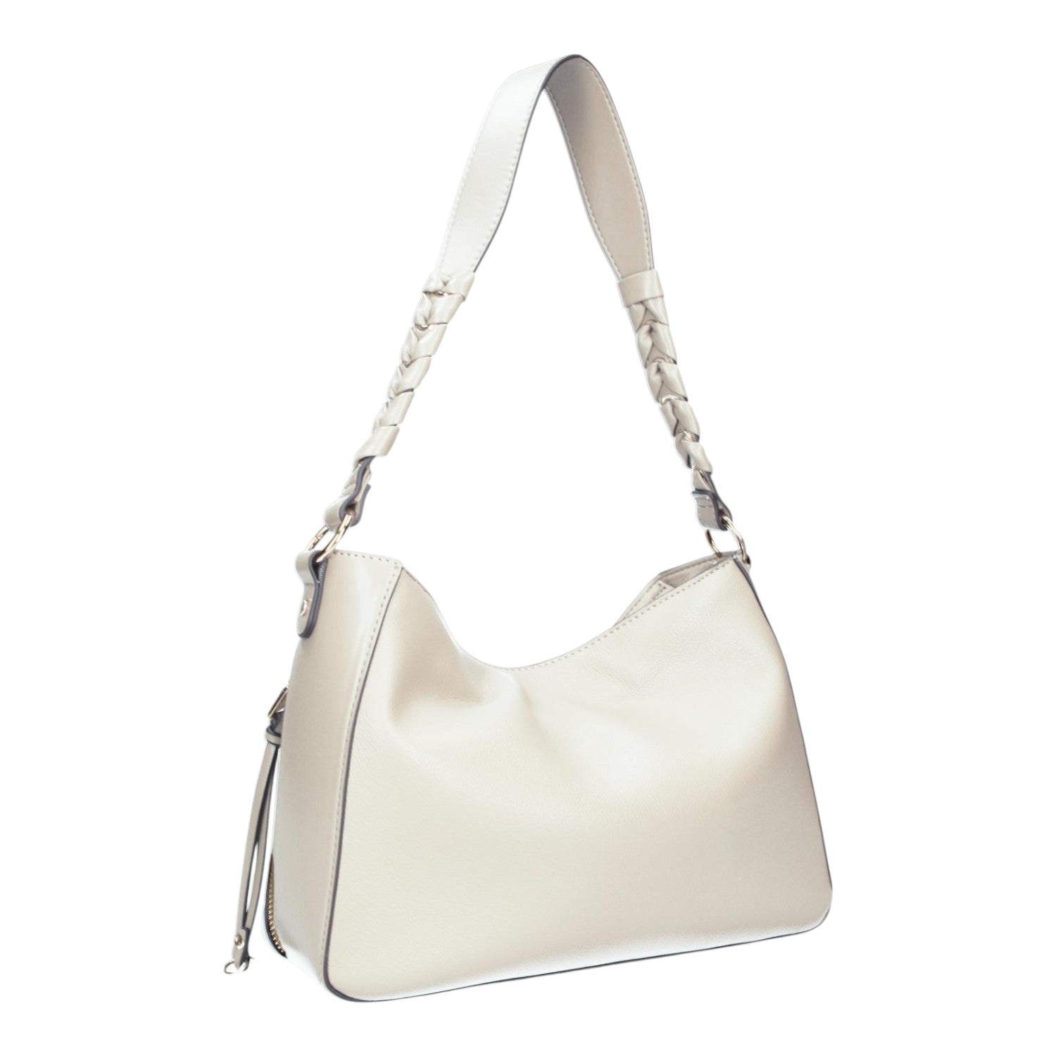 Lieblingstasche Hobo M shoulder bag in cream leather with a decorative braided handle and side tassel detail