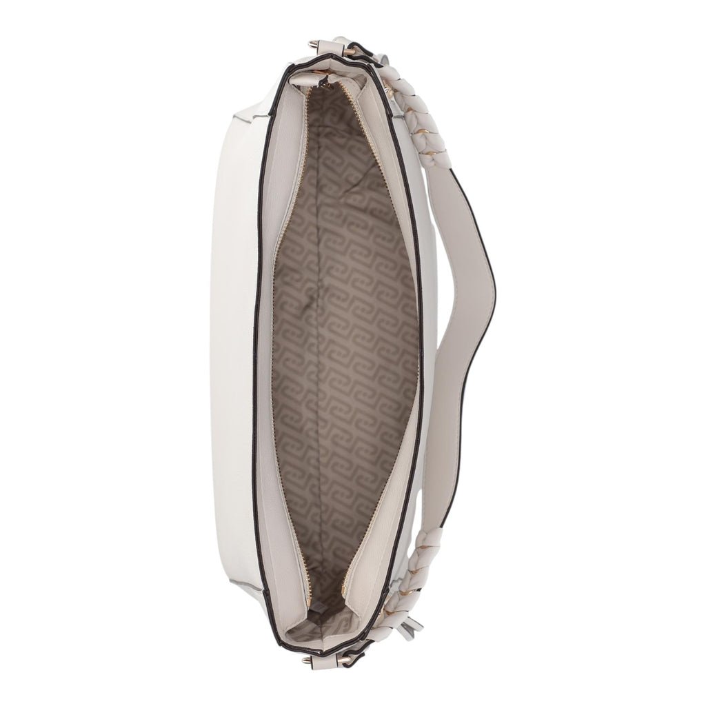 Lieblingstasche Hobo M white shoulder bag with braided handle and patterned interior lining