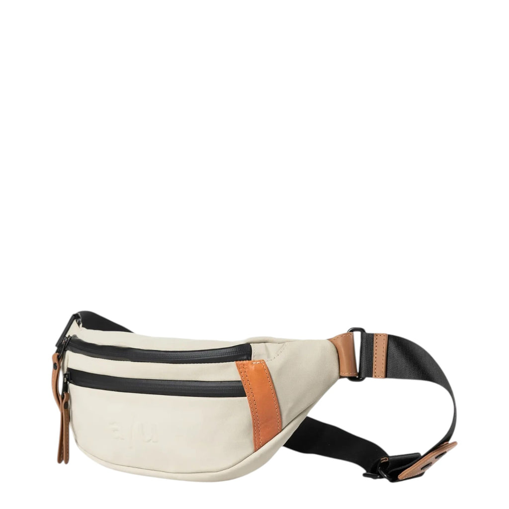 Lieblingstasche a/u by aunts & uncles Ichikawa beige belt bag in coated canvas with leather details and black zippers