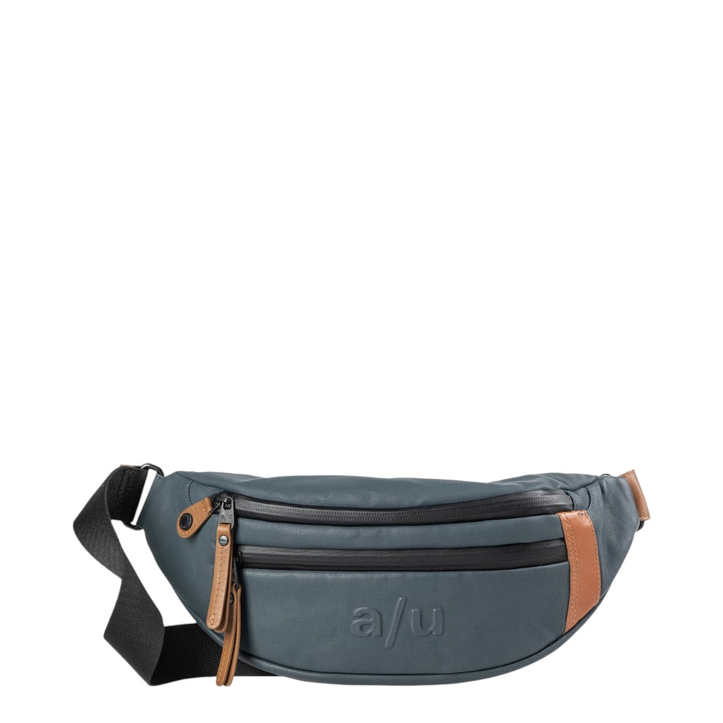Lieblingstasche a/u by aunts & uncles Ichikawa belt bag in blue coated canvas with brown leather details