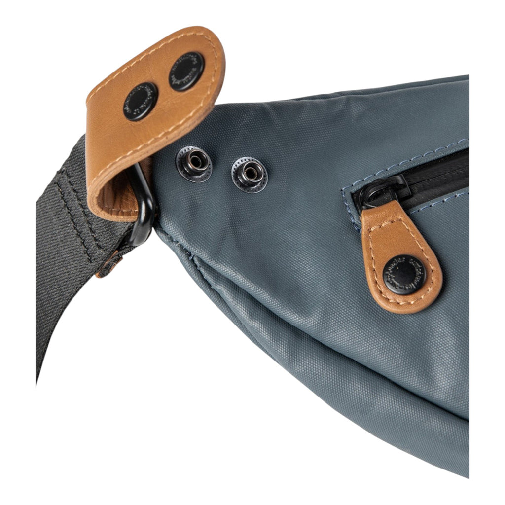 Lieblingstasche a/u by aunts & uncles Ichikawa belt bag in grey coated canvas with brown leather details and zippers