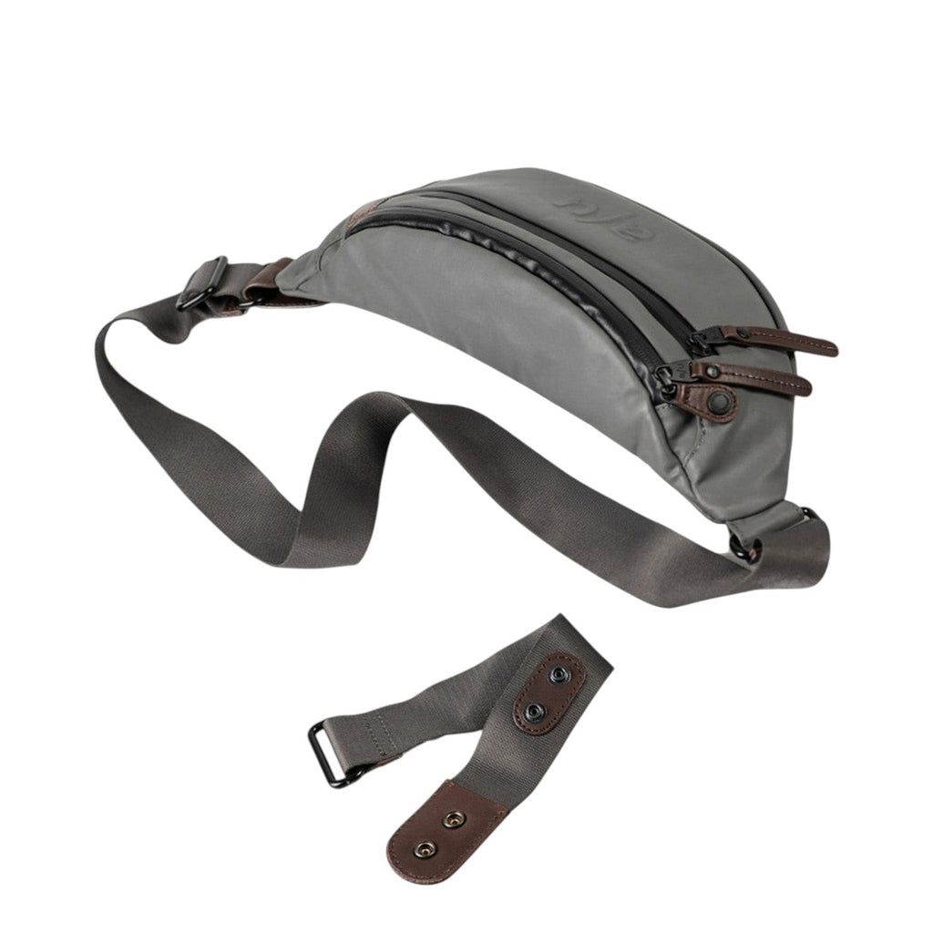 Lieblingstasche a/u by aunts & uncles Ichikawa grey belt bag in coated canvas with leather details and adjustable strap