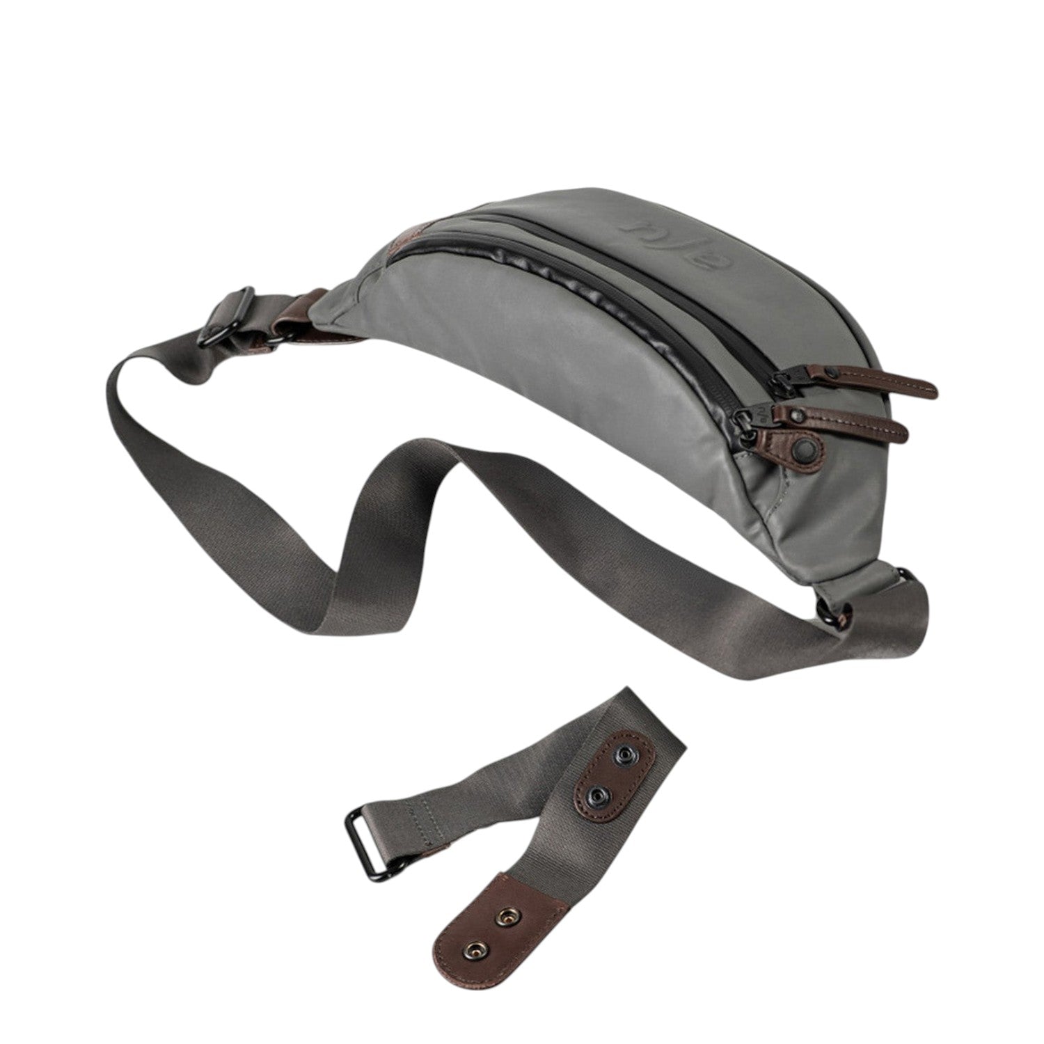 Lieblingstasche a/u by aunts & uncles Ichikawa grey belt bag in coated canvas with leather details and adjustable strap