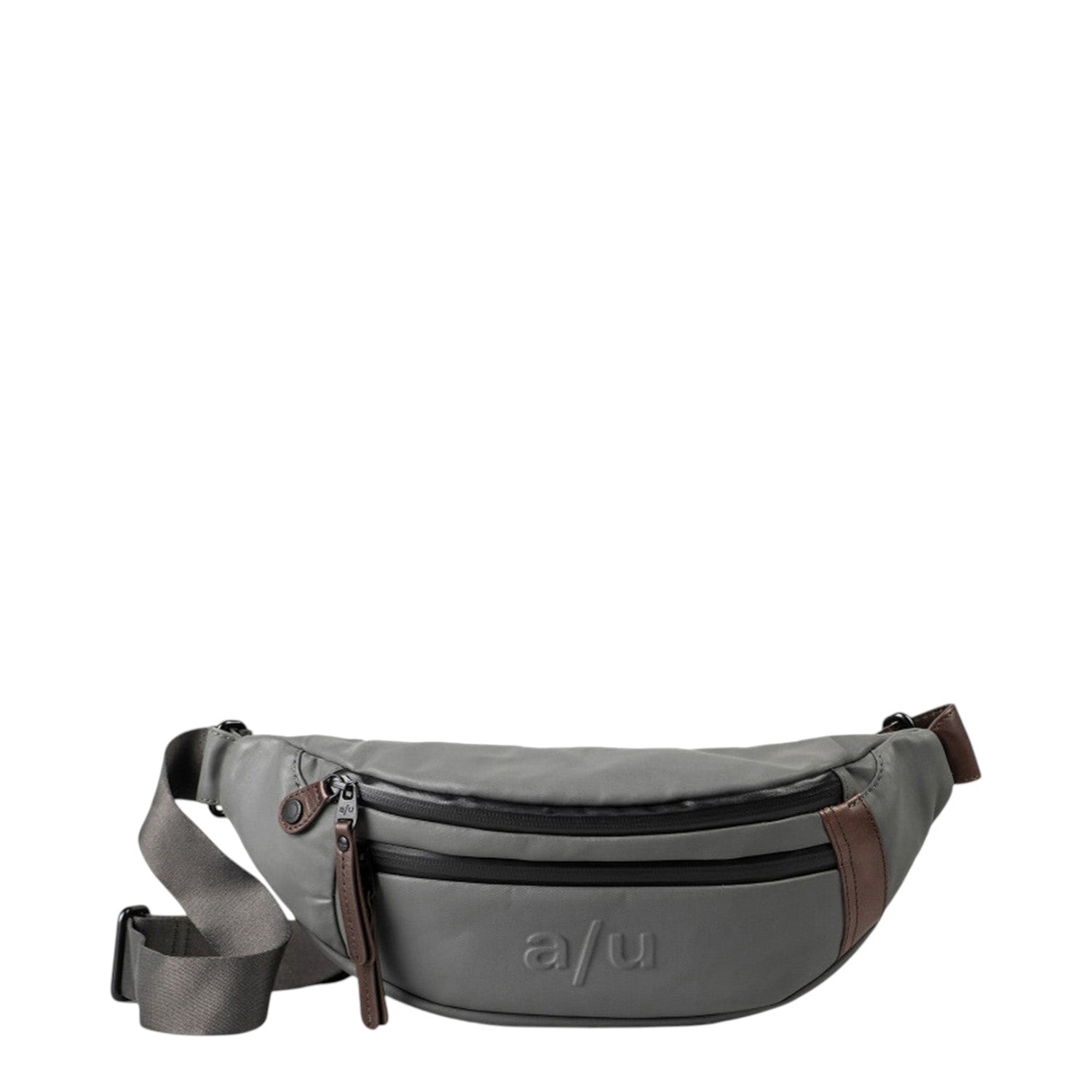 Lieblingstasche a/u by aunts & uncles Ichikawa grey waist bag in water-repellent coated canvas with leather details.