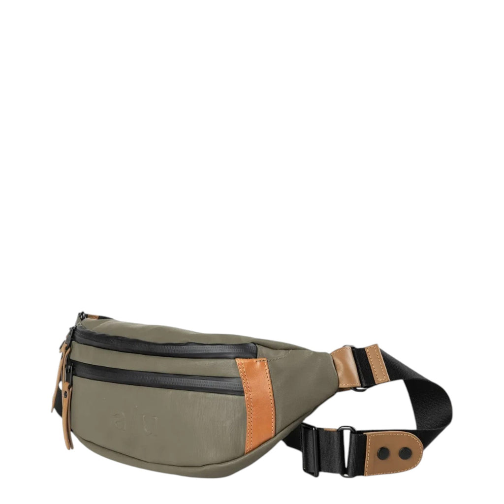 Lieblingstasche a/u by aunts & uncles Ichikawa olive green belt bag with leather details and water-repellent zippers