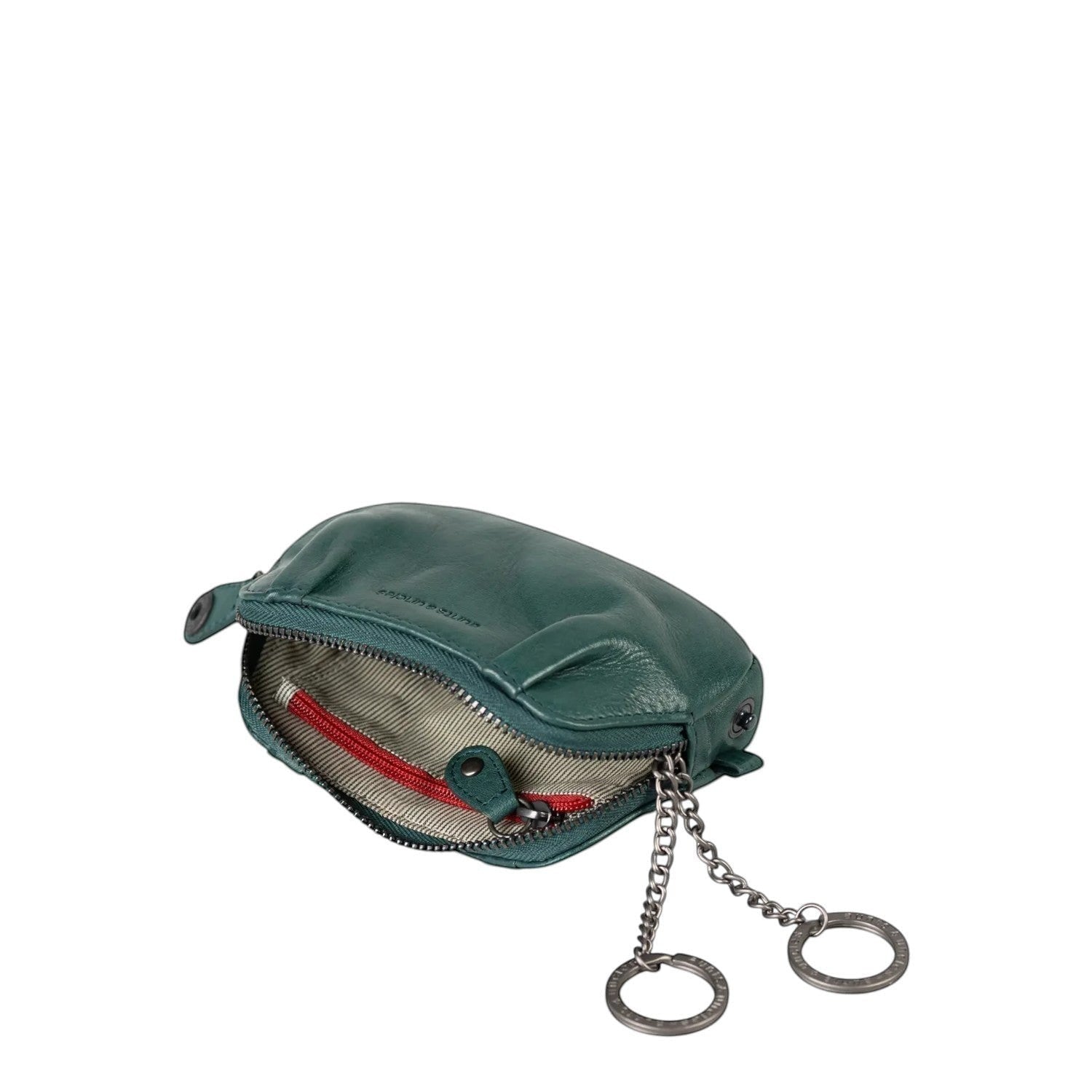 Lieblingstasche Jacy dark green leather key pouch with two metal key rings and a zippered main compartment.