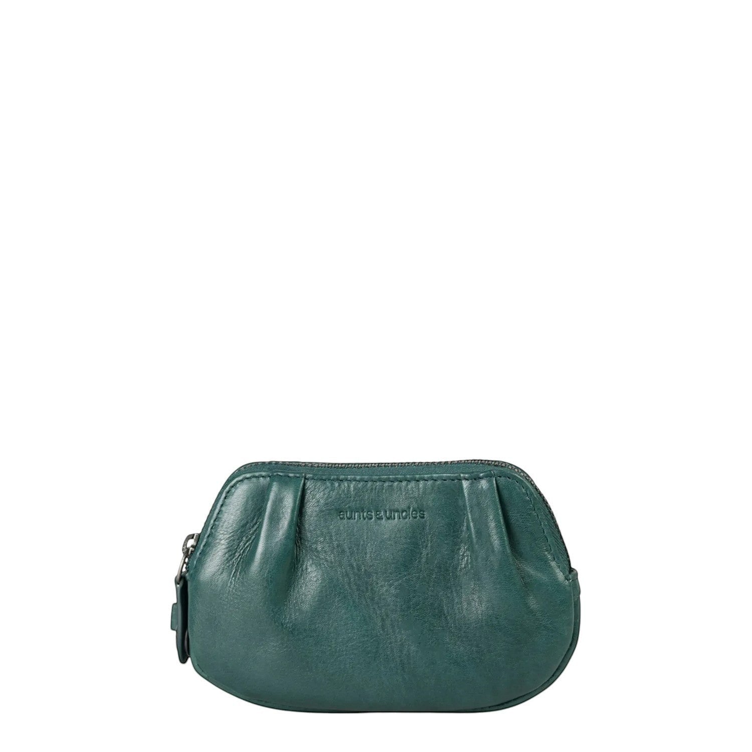 Lieblingstasche Jacy small dark green leather coin purse with a gathered design and top zipper closure