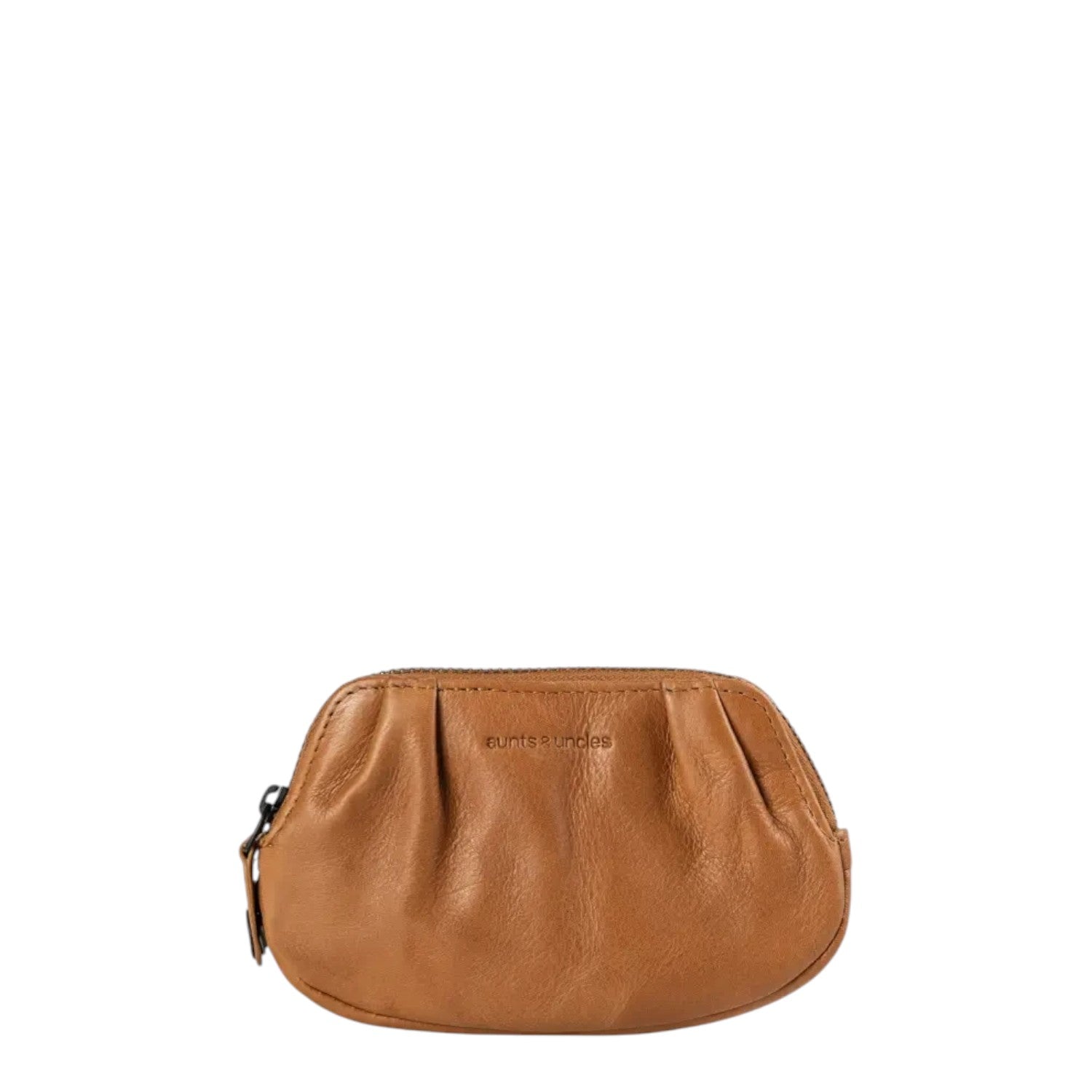 Lieblingstasche Jacy key case in tan premium leather with a gathered design and zip closure.