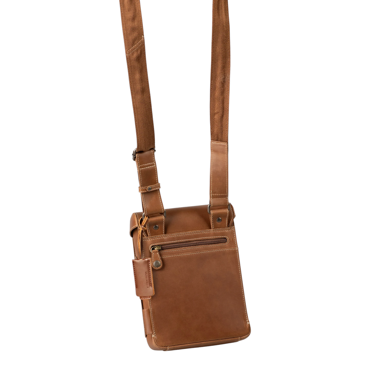 Lieblingstasche Jade brown leather crossbody bag with adjustable canvas strap and back zipper pocket