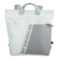 Lieblingstasche Kaje white and grey sailcloth tote backpack with 360 Sailbags Germany print and carry handles