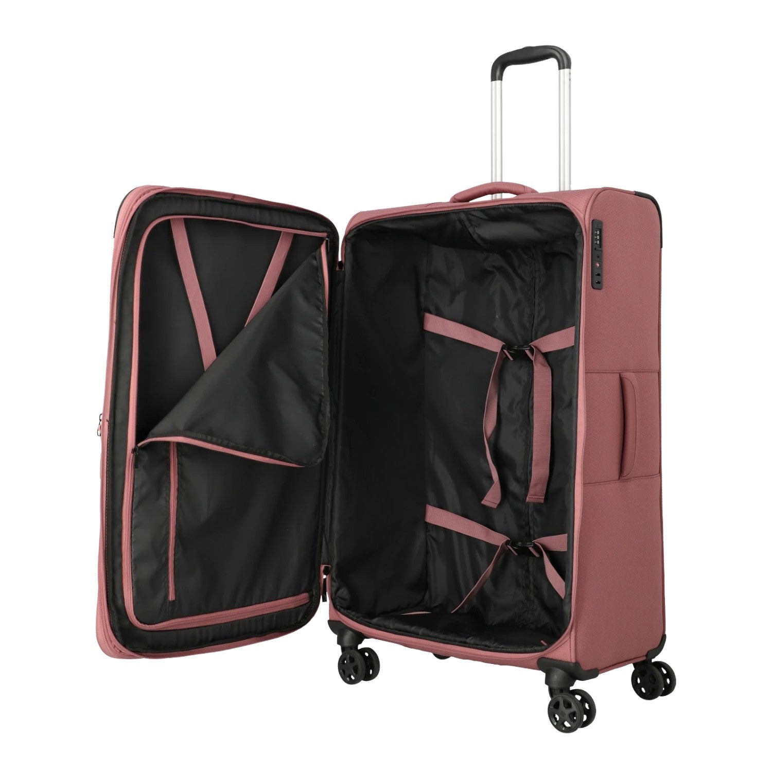 Lieblingstasche KICK OFF large expandable 4-wheel trolley suitcase in dusty rose with open interior compartments