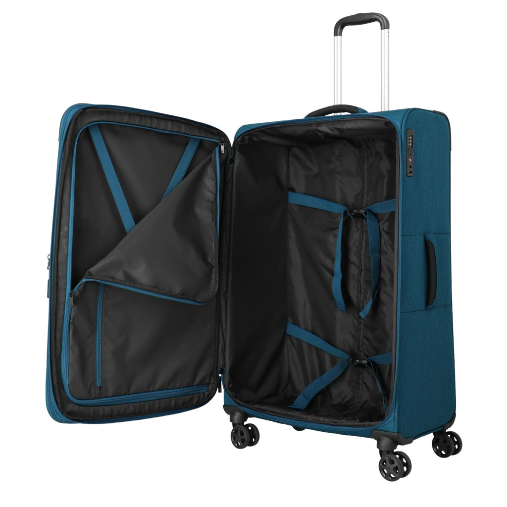 Lieblingstasche KICK OFF large expandable 4-wheel trolley suitcase in petrol blue with open interior compartments