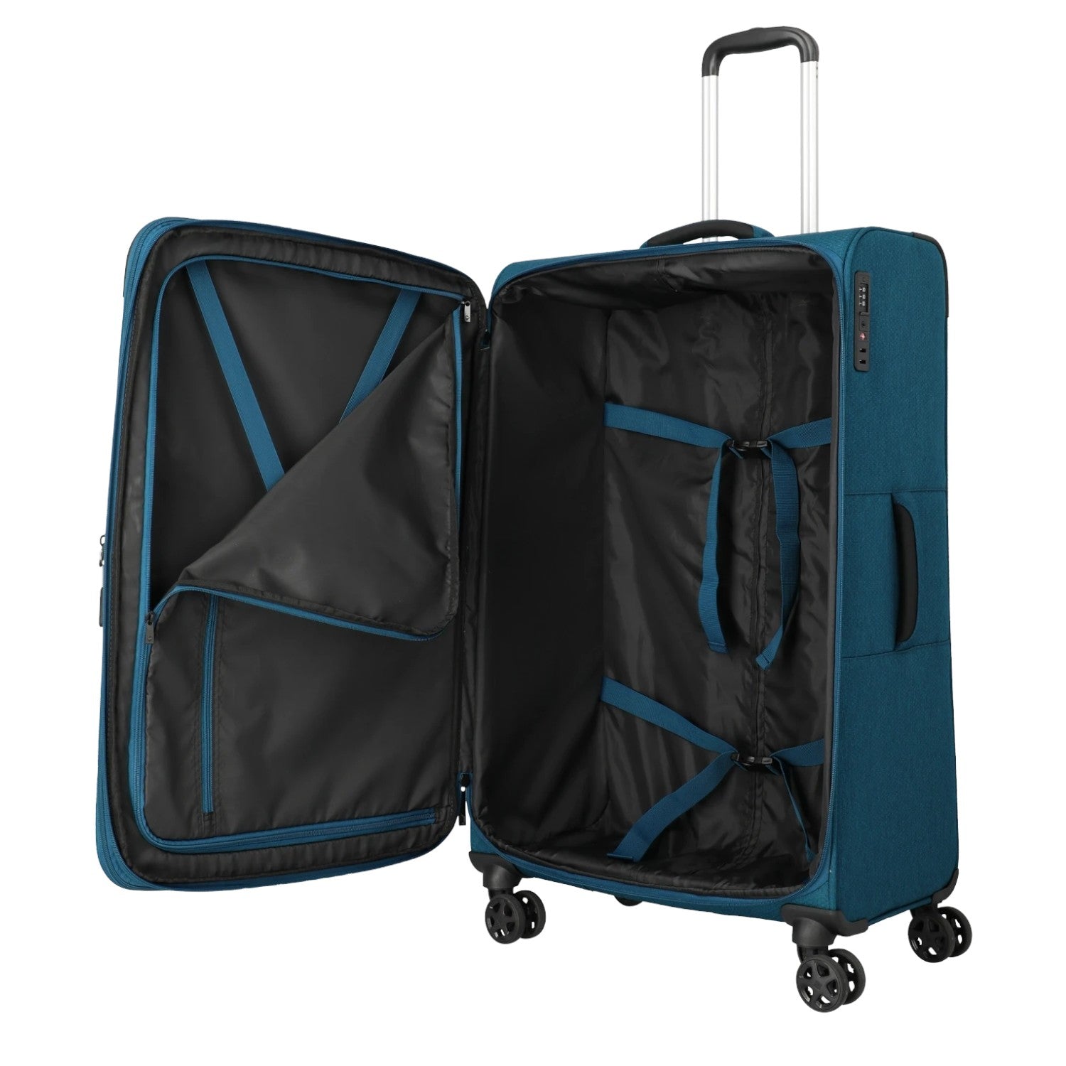 Lieblingstasche KICK OFF large expandable 4-wheel trolley suitcase in petrol blue with open interior compartments