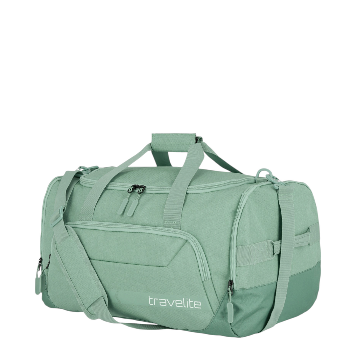 Lieblingstasche Kick Off Reisetasche M in sage green, a durable travel duffel bag with multiple zippered compartments.