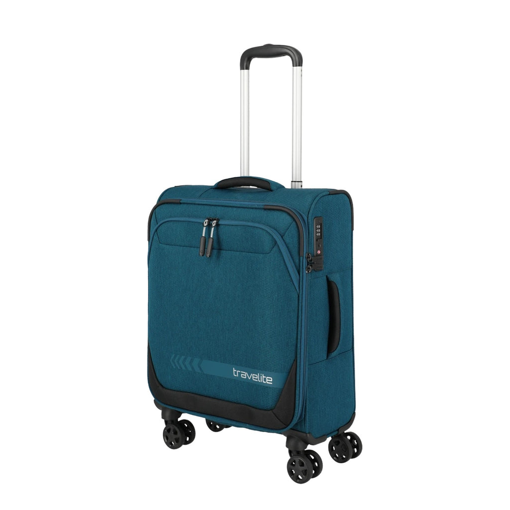Lieblingstasche KICK OFF small teal 4-wheel trolley suitcase with telescopic handle and front zipper pocket