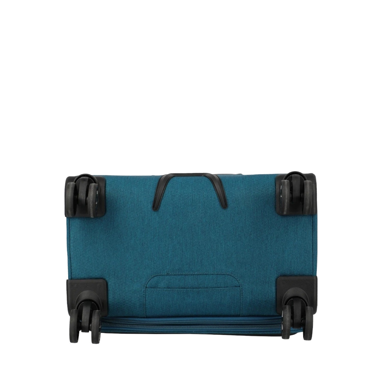 Lieblingstasche KICK OFF trolley suitcase bottom view showing four black spinner wheels and teal fabric base