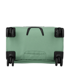 Bottom view of the Lieblingstasche Kick Off Trolley 4w M exp in sage green showing four spinner wheels and handle.