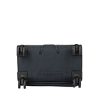 Bottom view of the Lieblingstasche KICK OFF Trolley 4w S showing four black spinner wheels and durable fabric base.