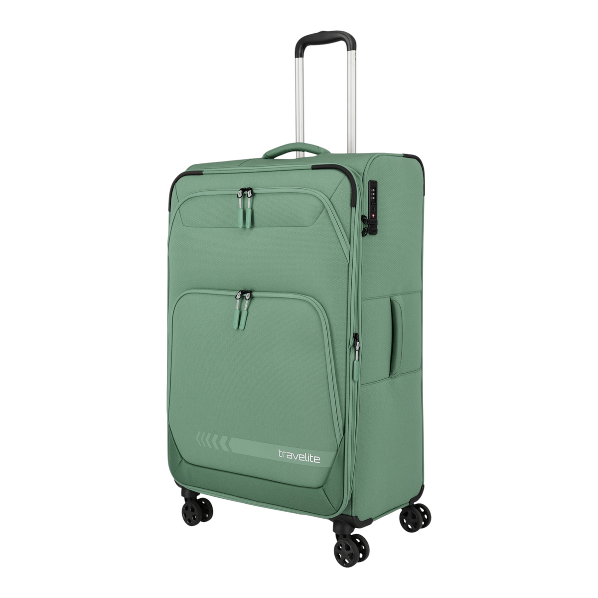 Lieblingstasche Kick Off large expandable 4-wheel trolley suitcase in sage green with front pockets and TSA lock
