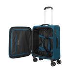Lieblingstasche KICK OFF small trolley suitcase in petrol blue with four wheels and open interior compartment