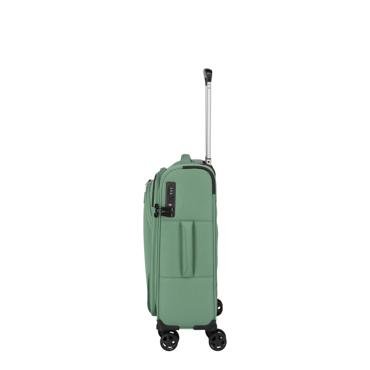 Lieblingstasche Kick Off Trolley 4w S in sage green with side handle, TSA lock, and telescopic handle, side view
