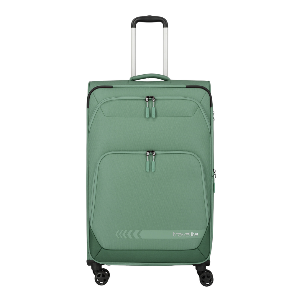 Lieblingstasche Kick Off 4-wheel expandable trolley suitcase in sage green with front pockets and telescopic handle