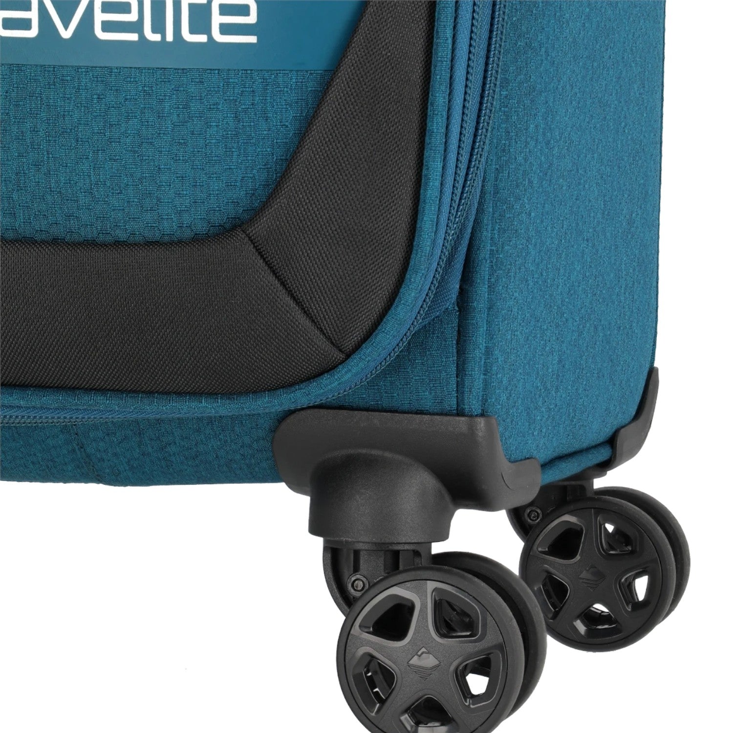 Lieblingstasche KICK OFF Trolley 4w S showing the durable black double spinner wheels and blue fabric casing