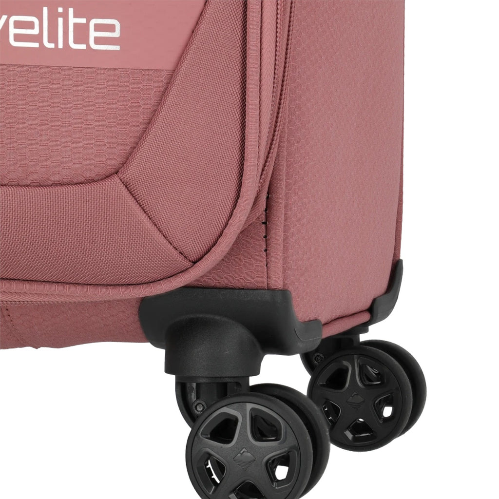 Lieblingstasche KICK OFF trolley suitcase in dusty rose featuring durable black spinner wheels and fabric texture