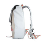 Lieblingstasche Landgang Mini backpack in light grey and beige with orange accents, side view