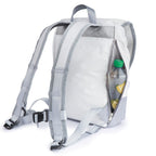 Lieblingstasche Landgang Mini backpack in white and grey with a side pocket holding a water bottle