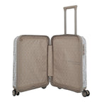 Lieblingstasche Lascana Edition 4W Trolley S, a small, light grey patterned suitcase with a beige interior and telescopic handle.