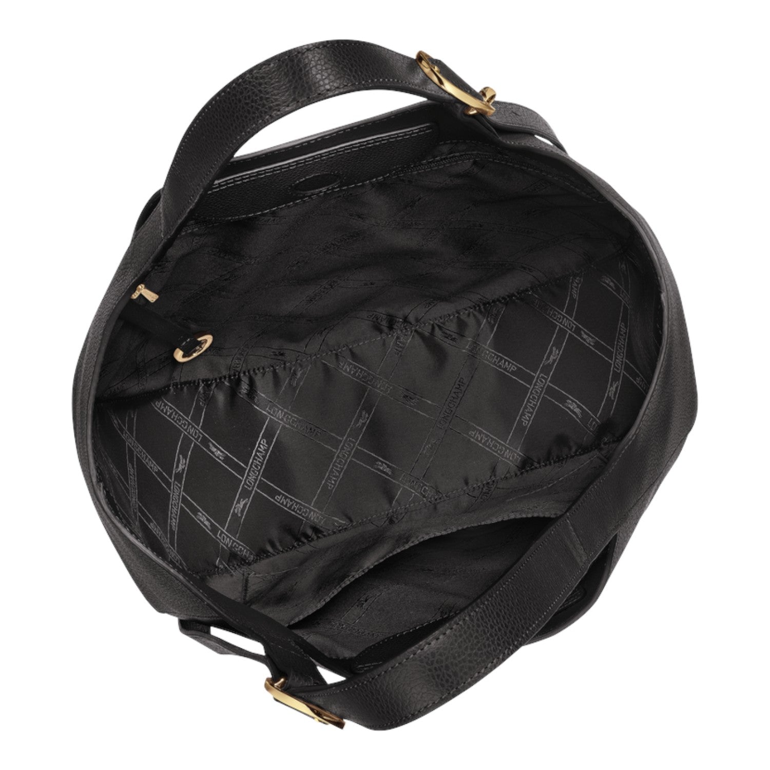 Lieblingstasche Le Foulonné XL shoulder bag interior view featuring black grained leather and branded lining
