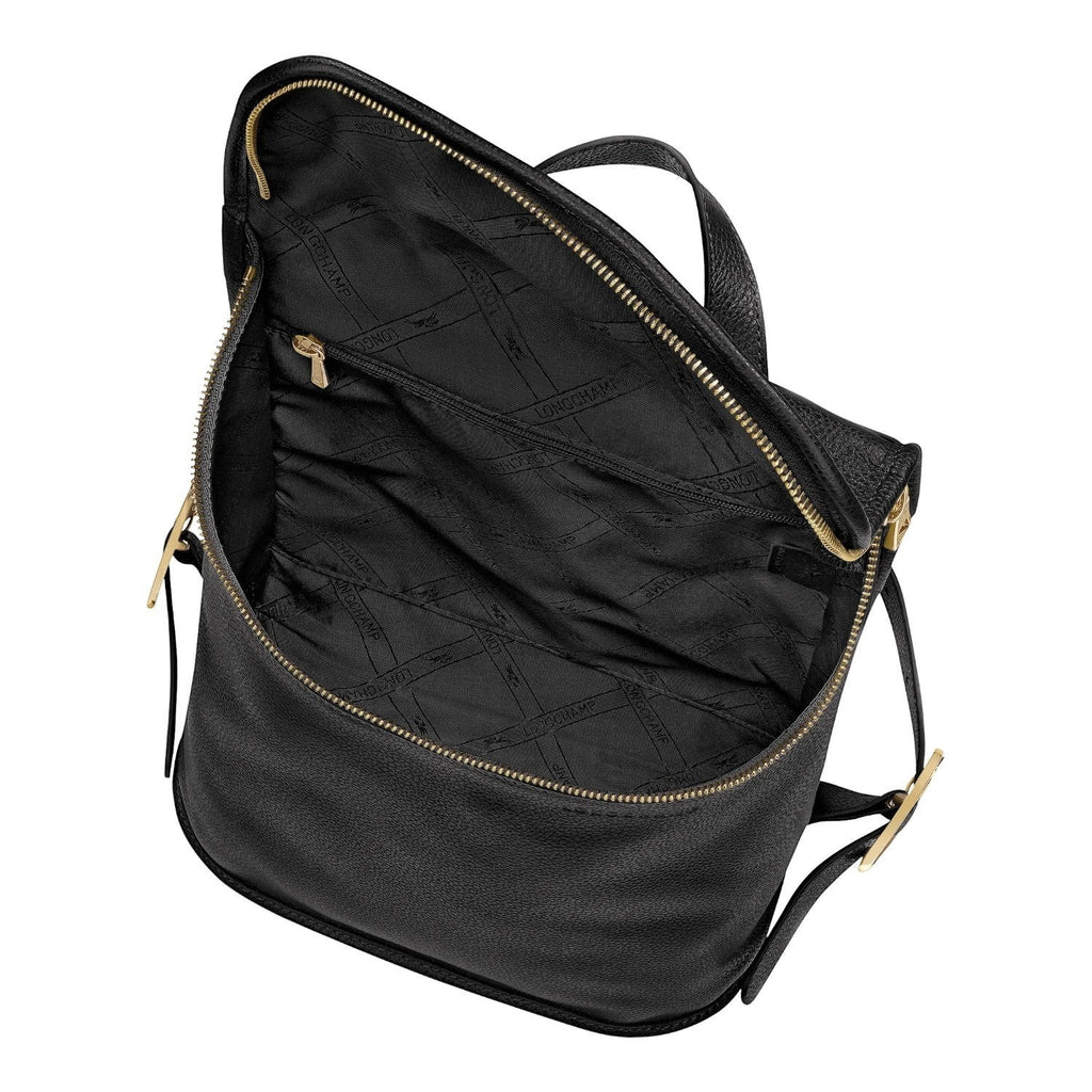 Lieblingstasche Le Foulonné black leather rucksack interior with gold zipper and branded fabric lining