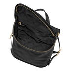 Lieblingstasche Le Foulonné black leather rucksack interior with gold zipper and branded fabric lining