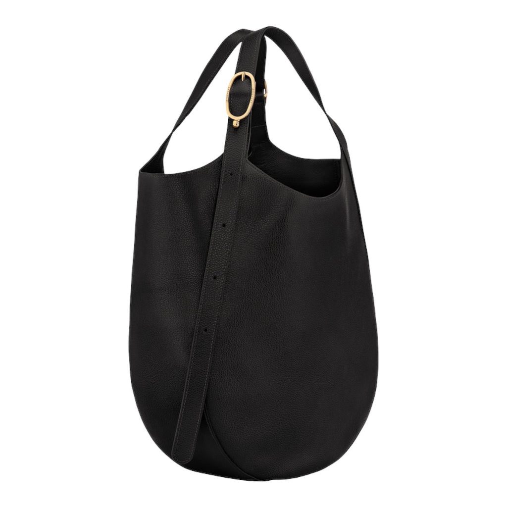 Lieblingstasche Le Foulonné XL black grained leather shoulder bag with gold-tone buckle detail