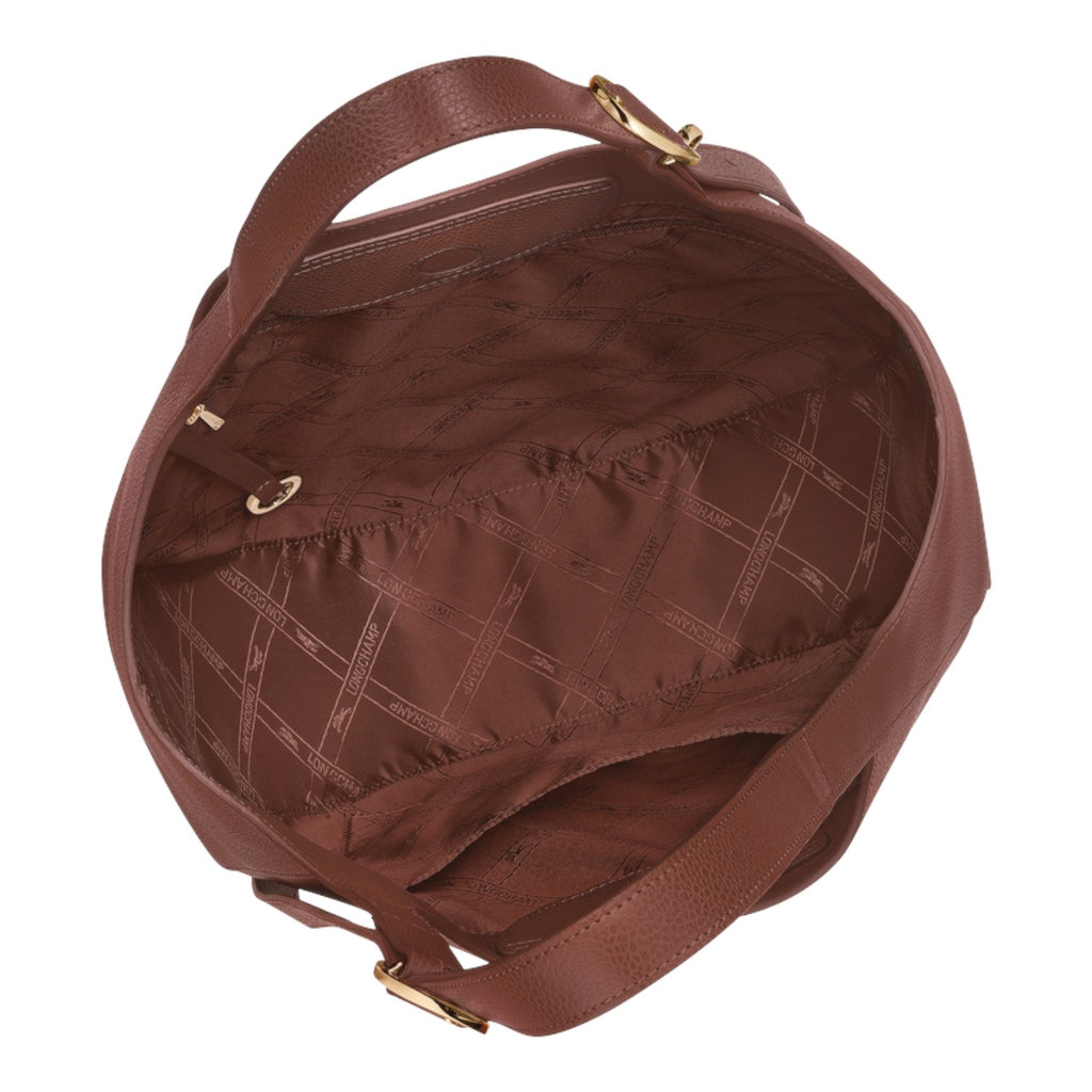 Lieblingstasche Le Foulonné XL shoulder bag interior view featuring brown grained leather and logo-patterned lining