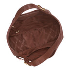 Lieblingstasche Le Foulonné XL shoulder bag interior view featuring brown grained leather and logo-patterned lining
