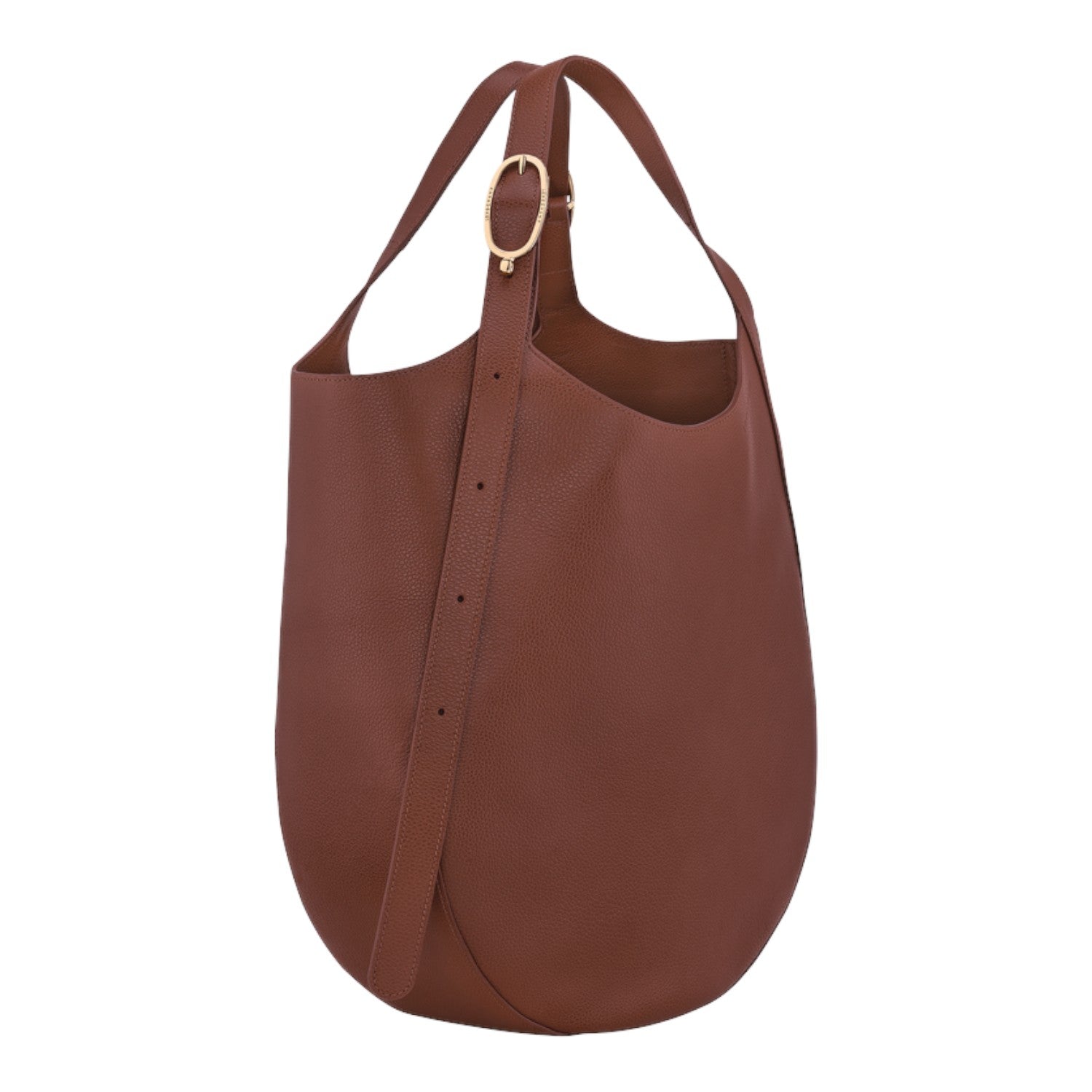 Lieblingstasche Le Foulonné XL brown grained leather hobo shoulder bag with gold buckle detail