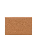 Lieblingstasche Le Foulonné card holder in tan pebbled leather with embossed logo.