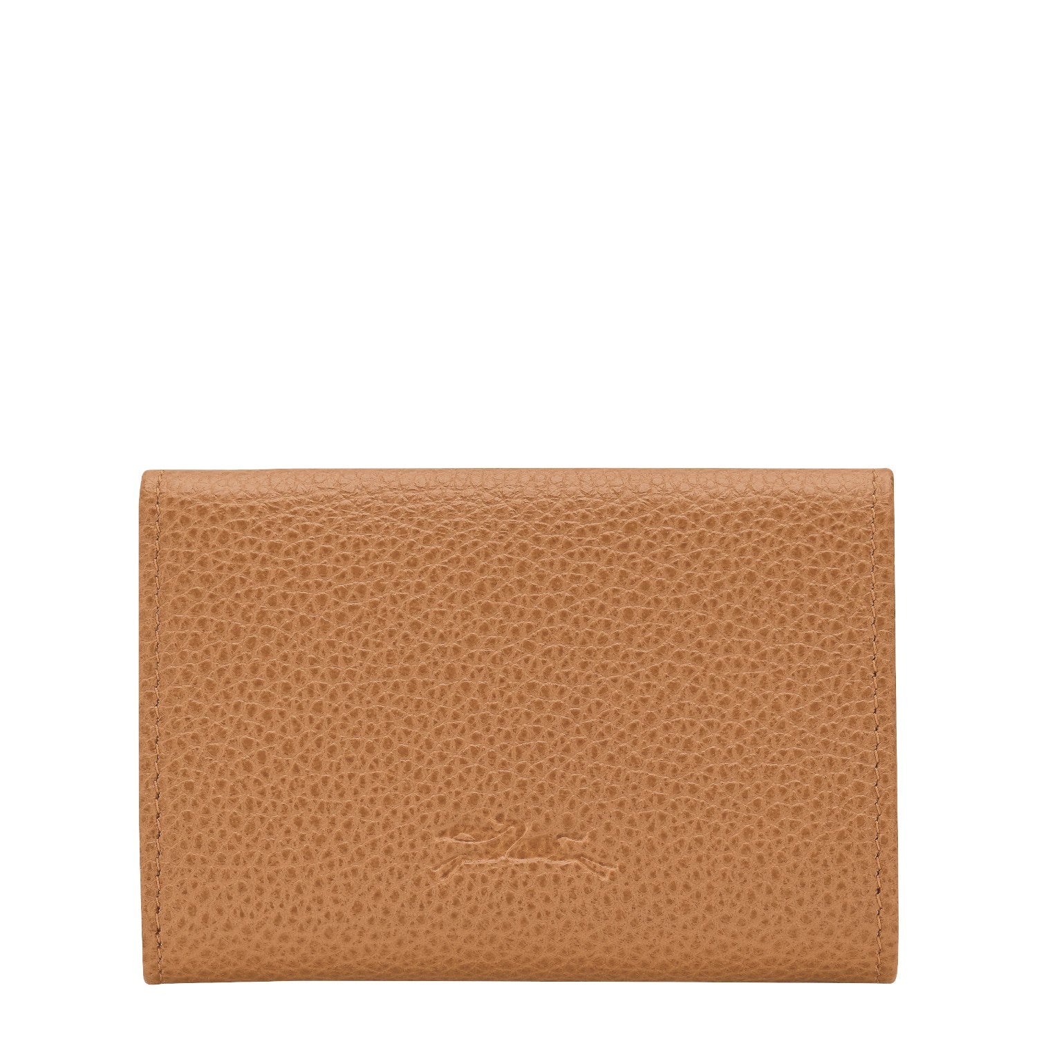 Lieblingstasche Le Foulonné card holder in tan pebbled leather with embossed logo.
