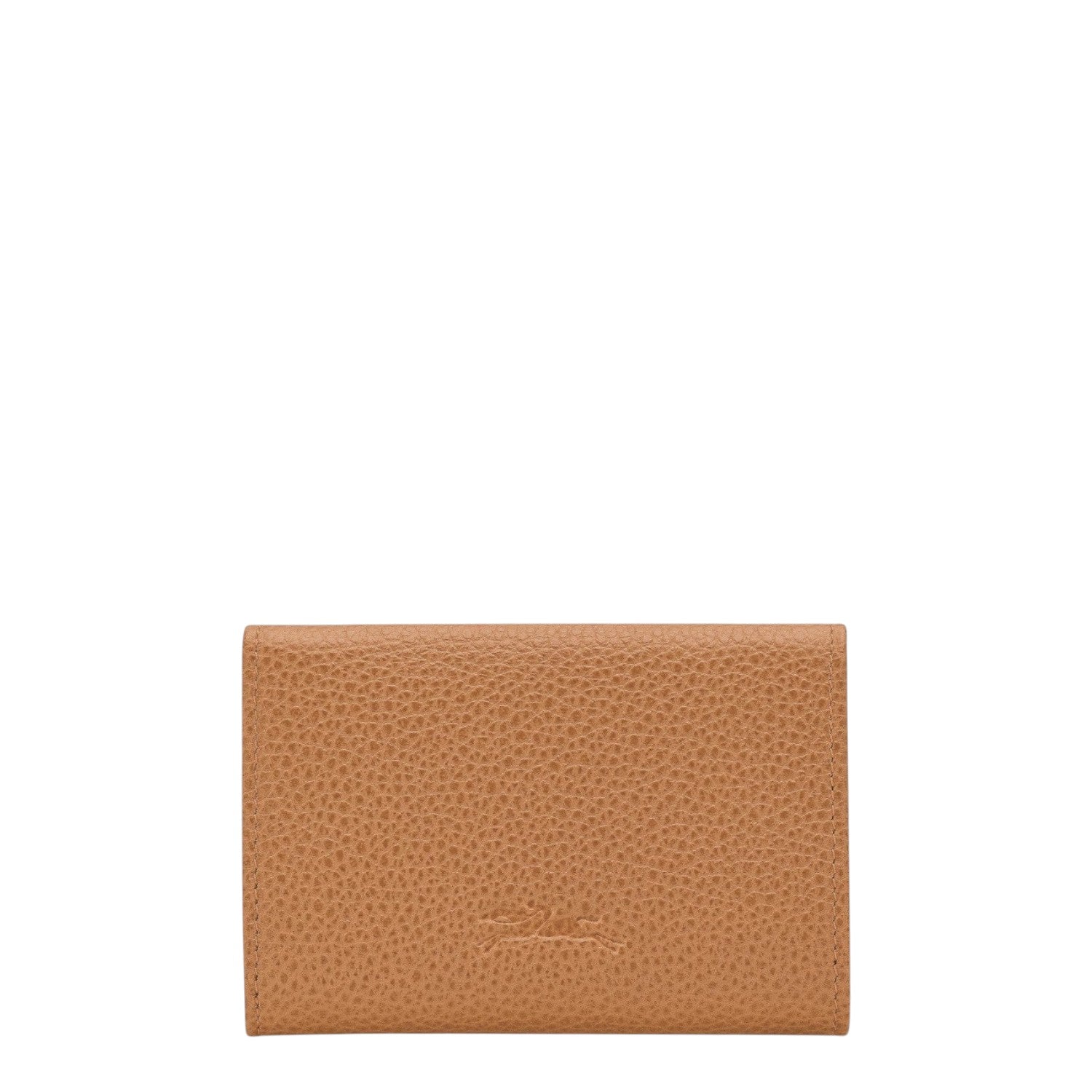 Lieblingstasche Le Foulonné card holder in tan pebbled leather with embossed logo.