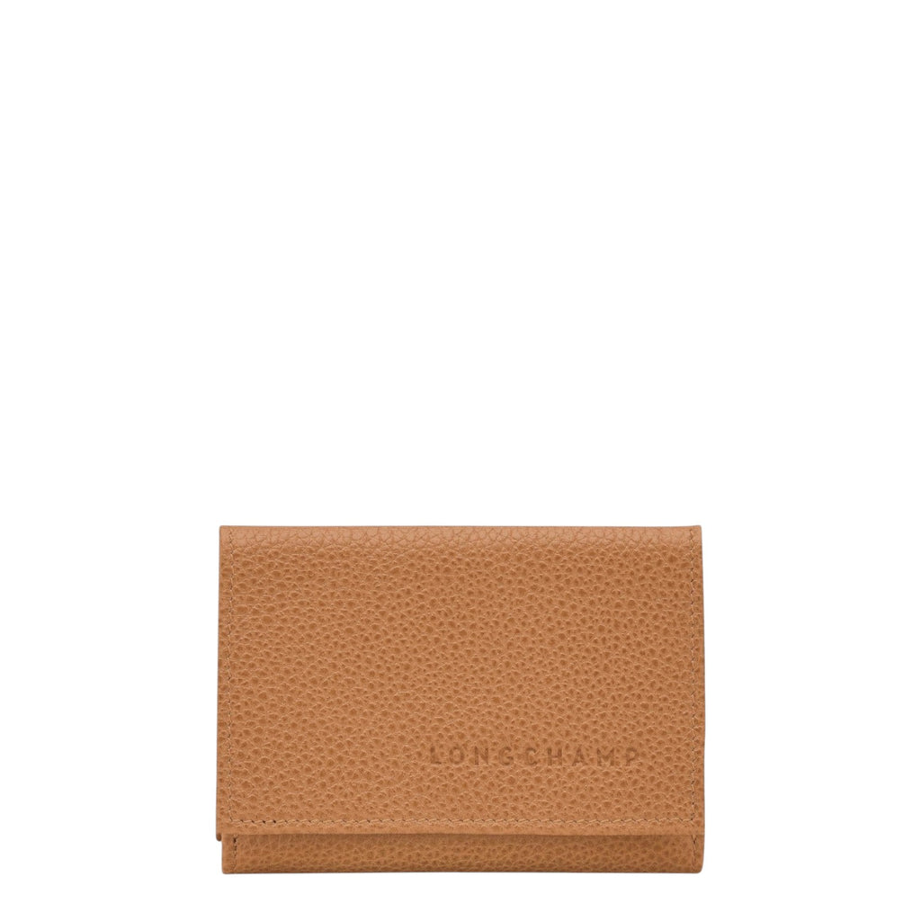 Lieblingstasche Le Foulonné cardholder in tan pebbled leather with embossed logo.