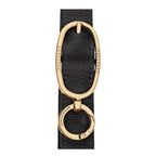 Lieblingstasche Le Foulonné shoulder bag detail featuring a gold-toned metal oval hardware clasp on black leather